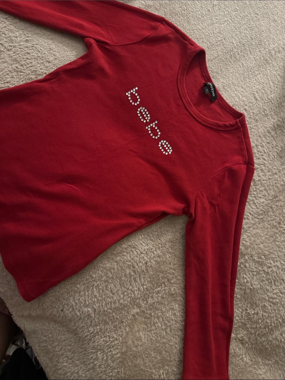 bebe Red Long Sleeve Tee with Crystal Logo